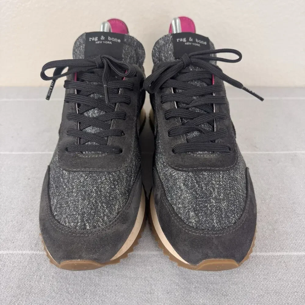 Rag & Bone Retro Runners Sporty Athletic Running Sneakers Grey Denim Pink 9 / 39